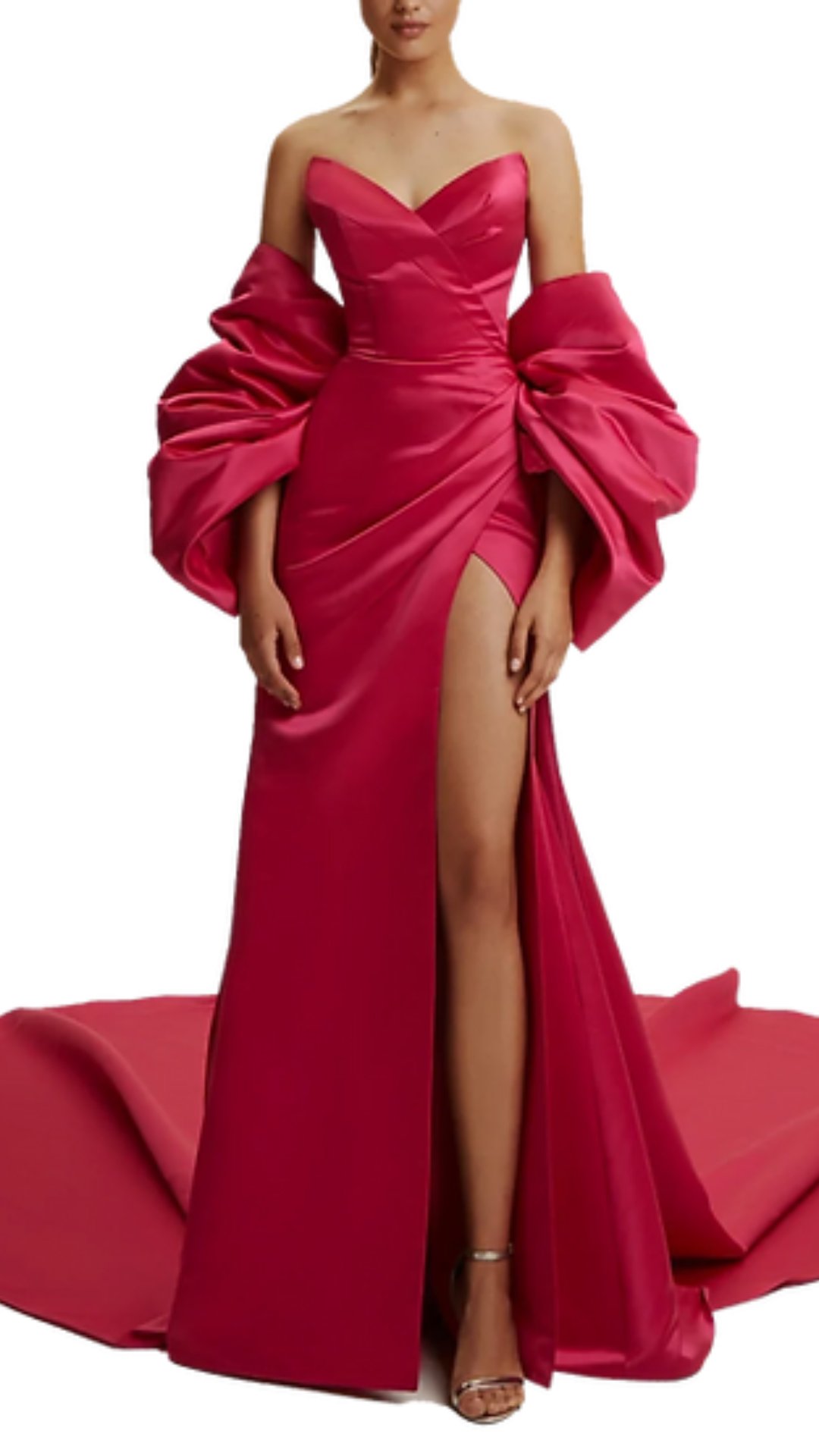 Milla Maddy Strapless Thigh Slit Gown with Cape in Pink