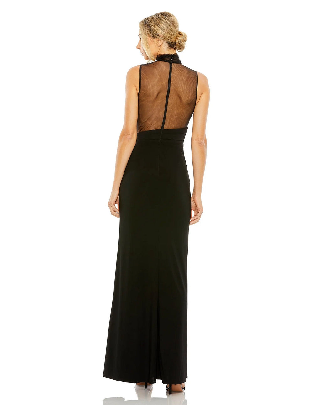 Mac Duggal 11780 Long Sheer Cut Out High Slit Jersey Dress