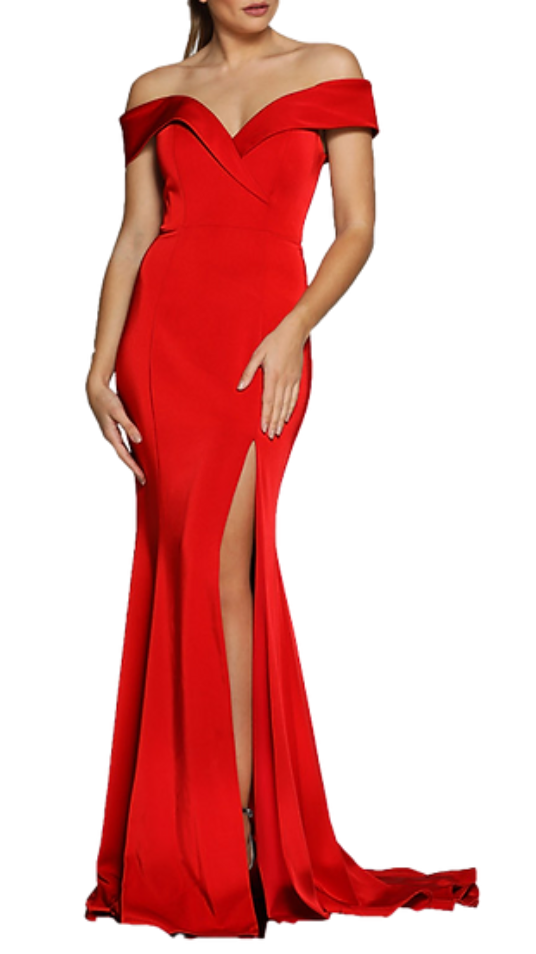 Jadore Courtney Off-Shoulder Mermaid Gown in Red