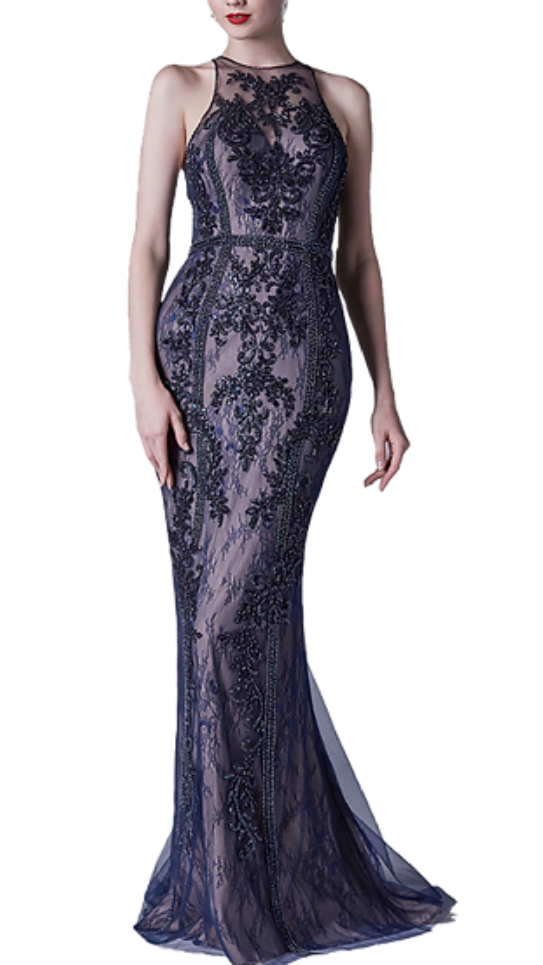 Andrea & Leo Matilda Halter Beaded Gown in Navy