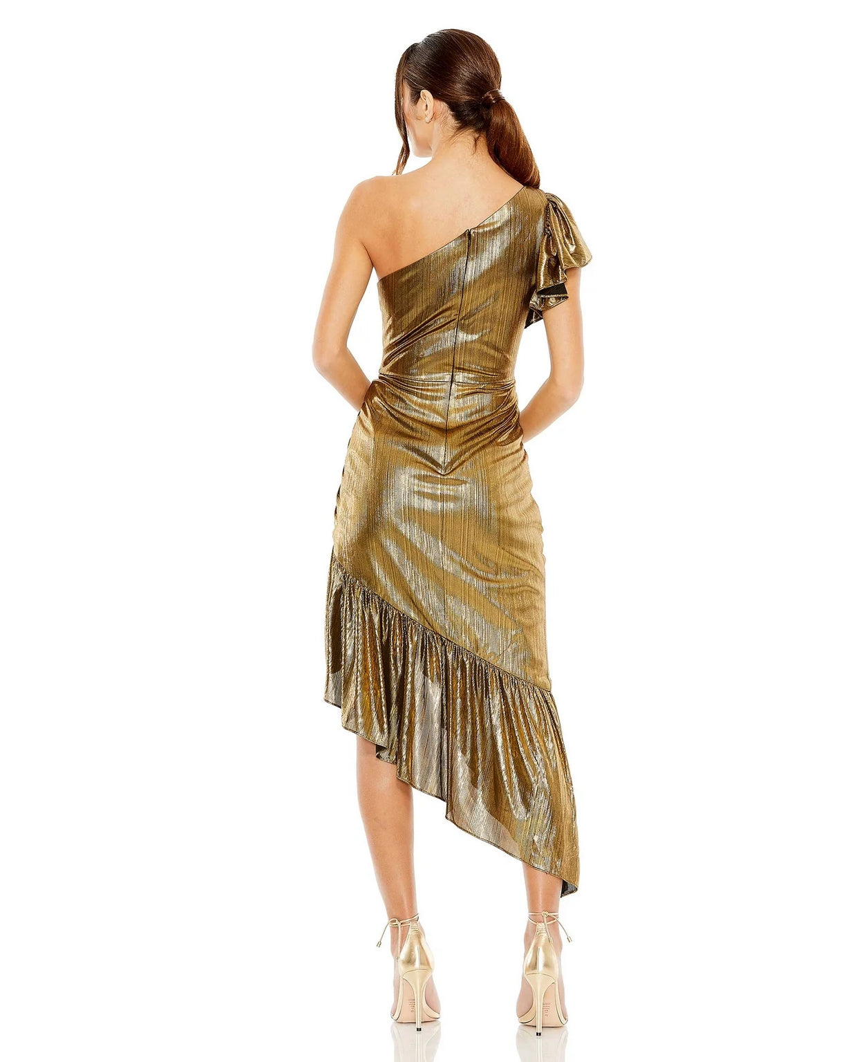 Mac Duggal 27075 One Shoulder Flutter Sleeve High Low Dress