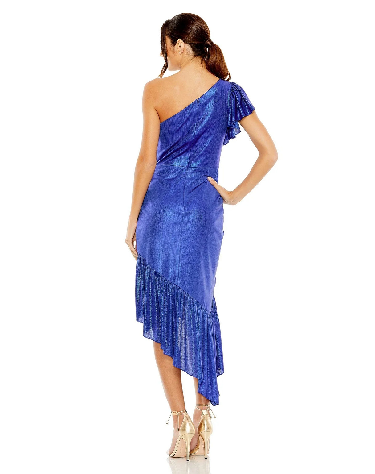 Mac Duggal 27075 One Shoulder Flutter Sleeve High Low Dress