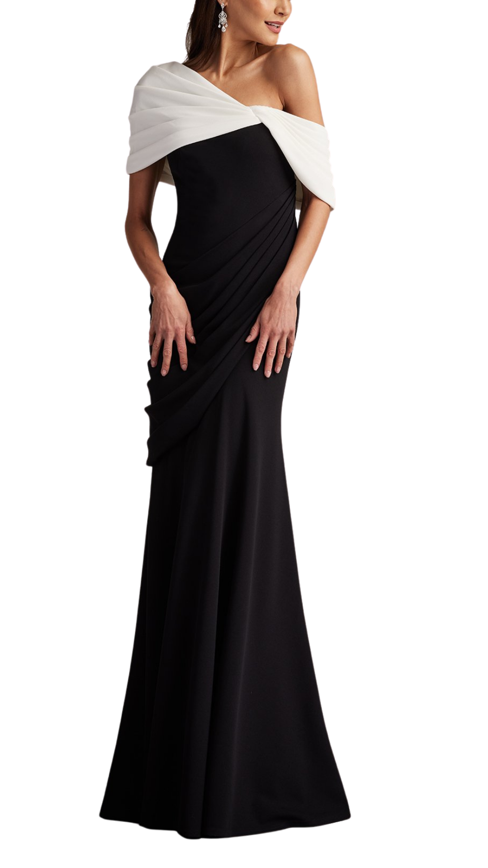 Tadashi Shoji Prewitt Pleated Drape Gown in Black and White
