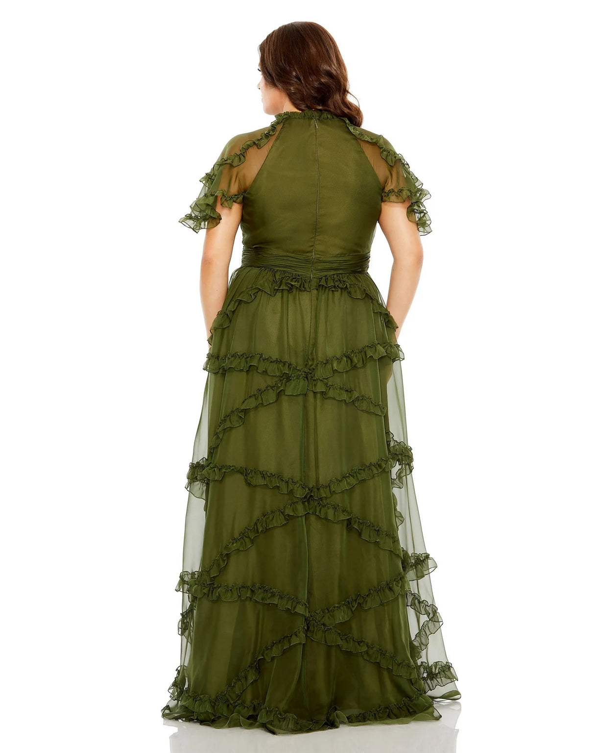 Mac Duggal 68424 High Neck Ruffle Tiered Flutter Sleeve Plus Size Dress