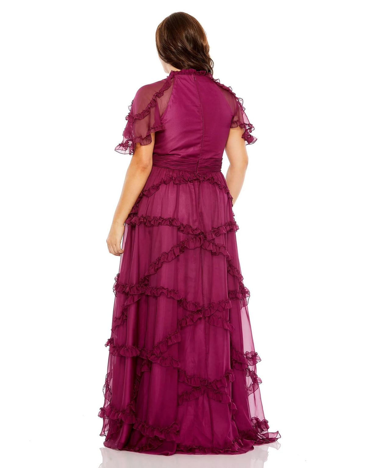 Mac Duggal 68424 High Neck Ruffle Tiered Flutter Sleeve Plus Size Dress