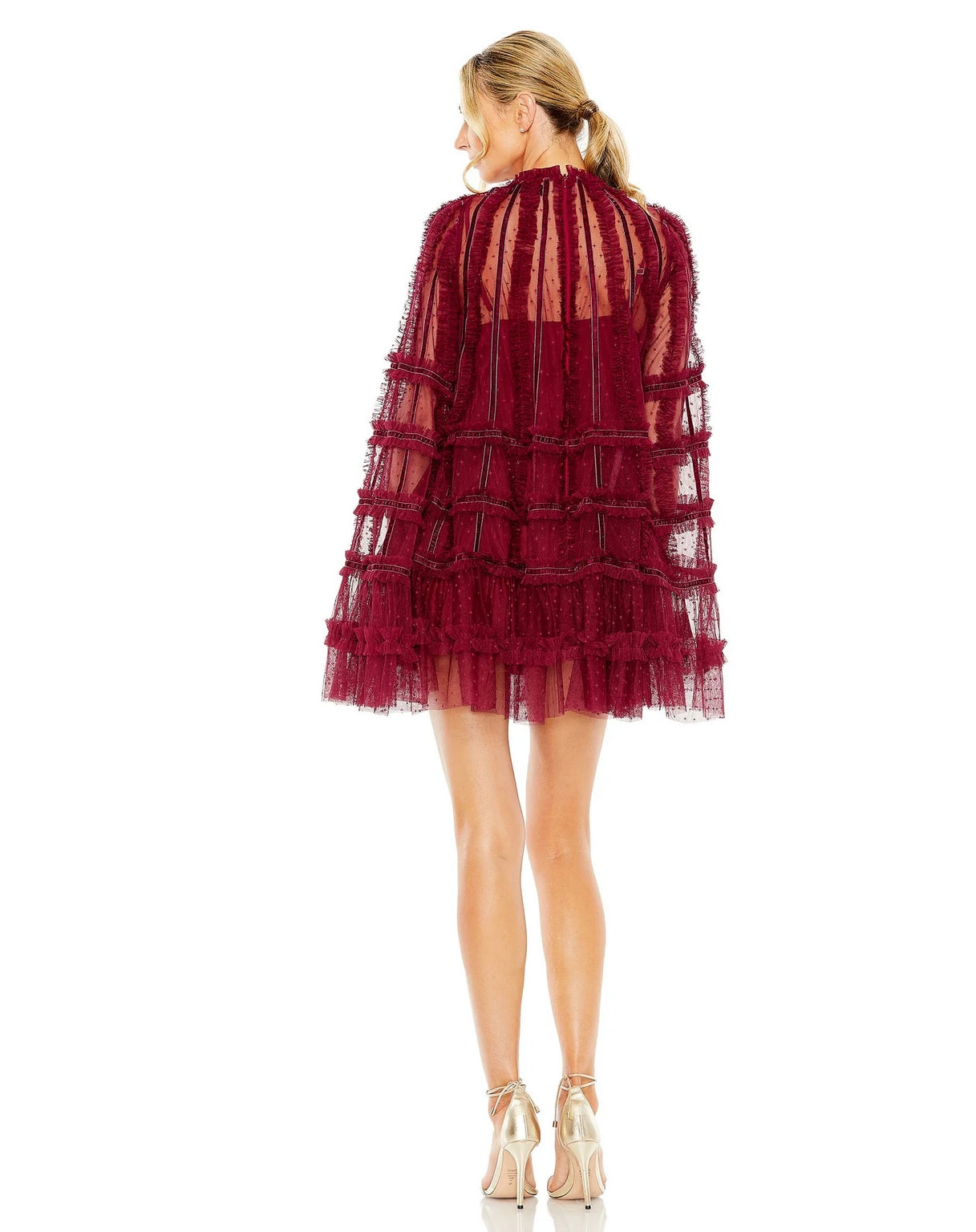 Mac Duggal 8053 High Neck Ruffle Bell Sleeve Trapeze Short Dress