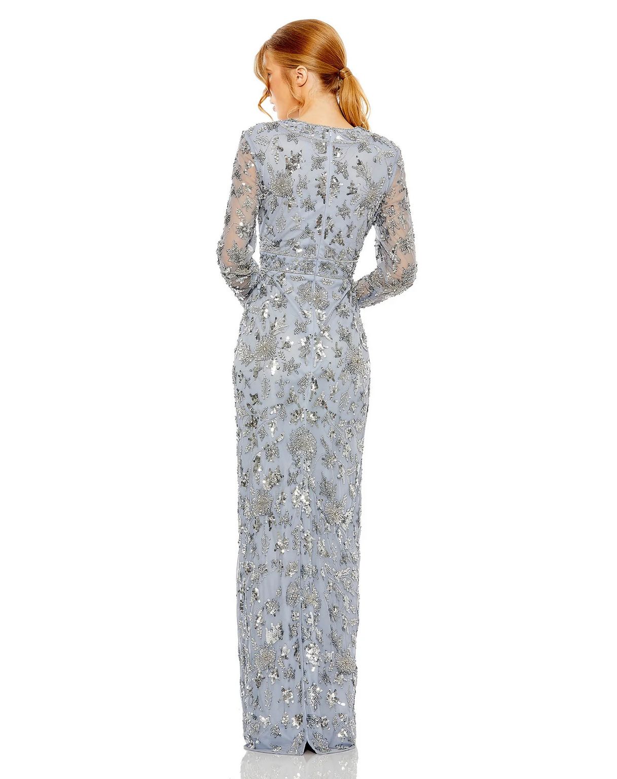 Mac Duggal 93939 High Neck Long Sleeve Embellished Column Dress