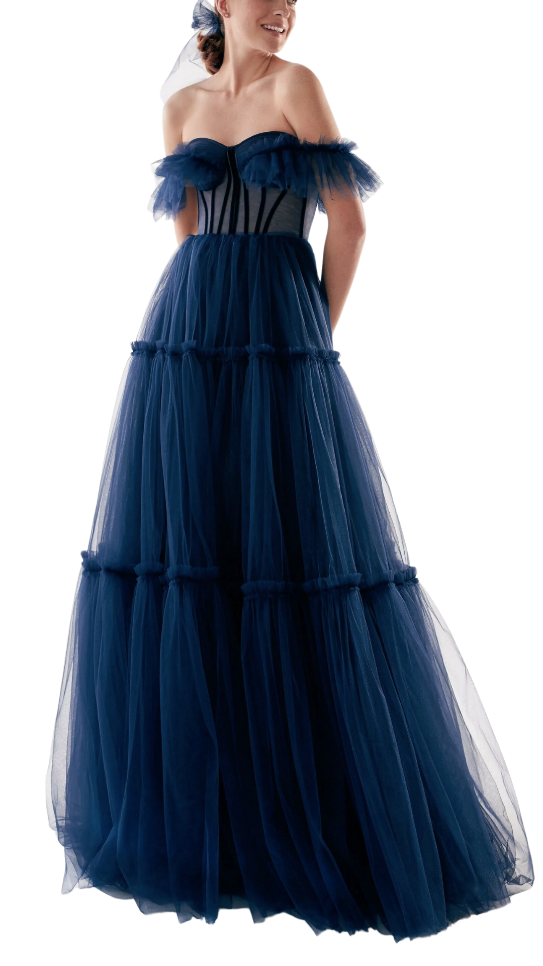 Milla Off-Shoulder Maxi Dress in Dark Blue