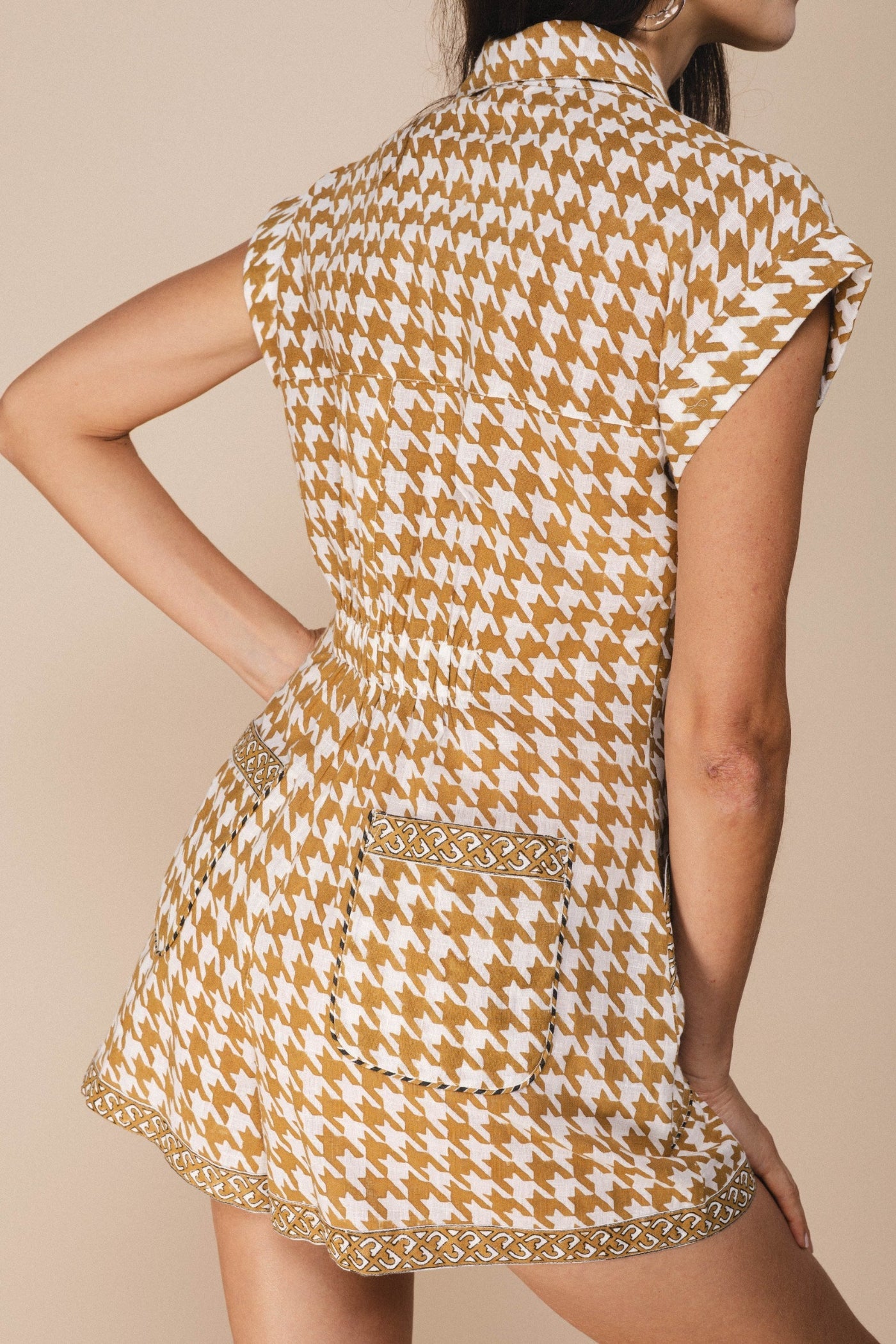Beige Houndstooth Romper