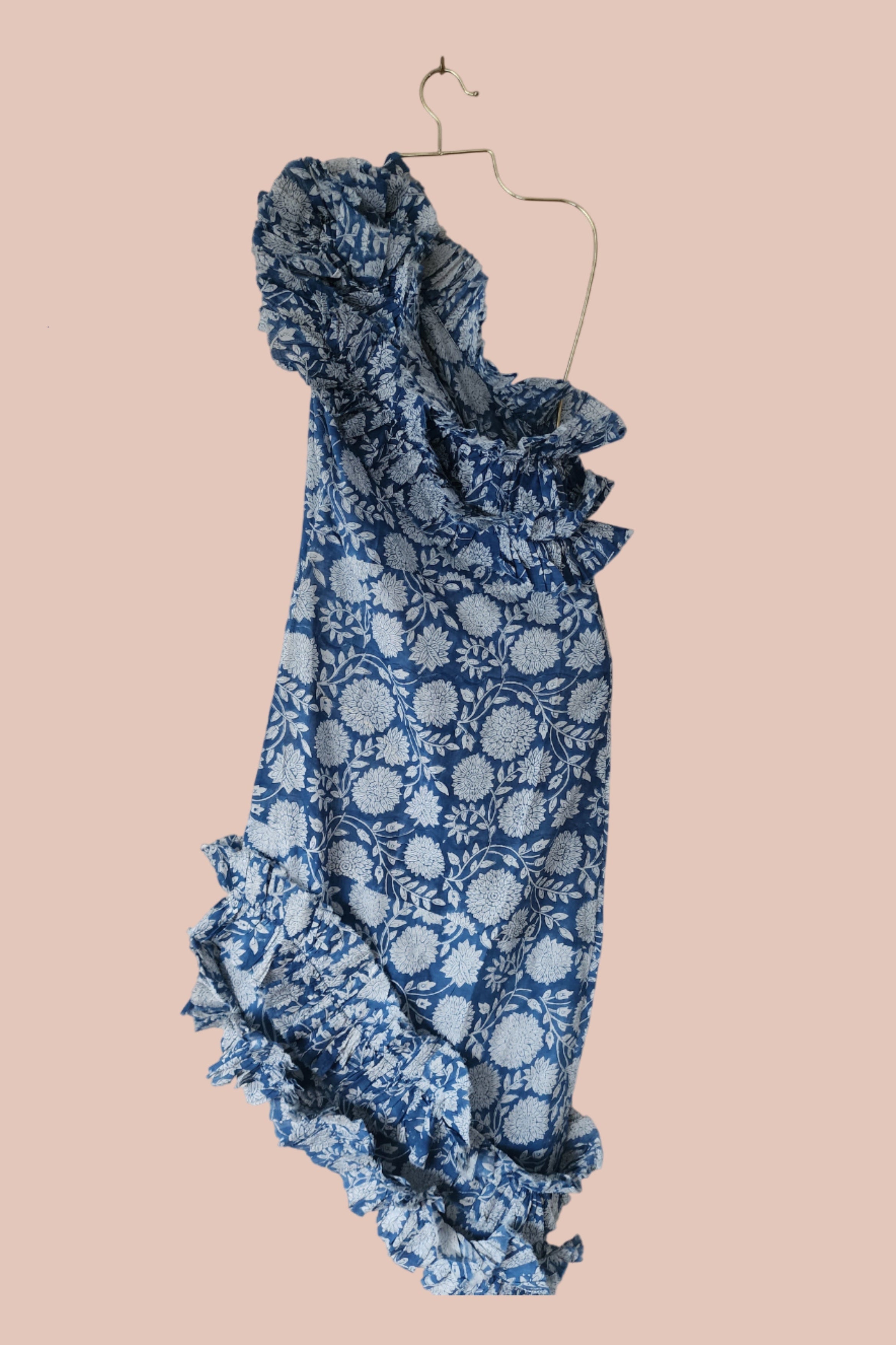 One shoulder ruffle dress long