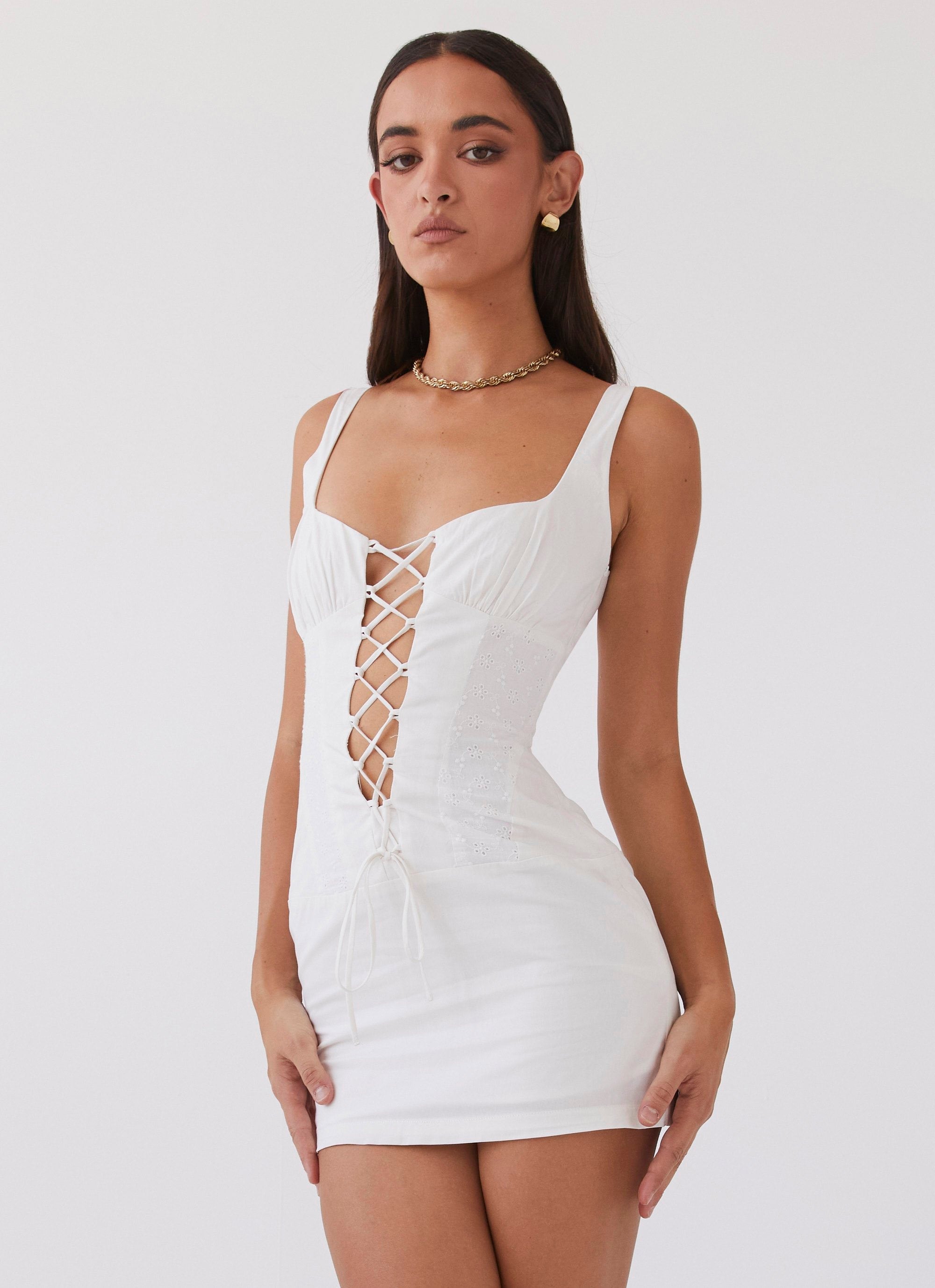 Casey Lace Up Mini Dress - White