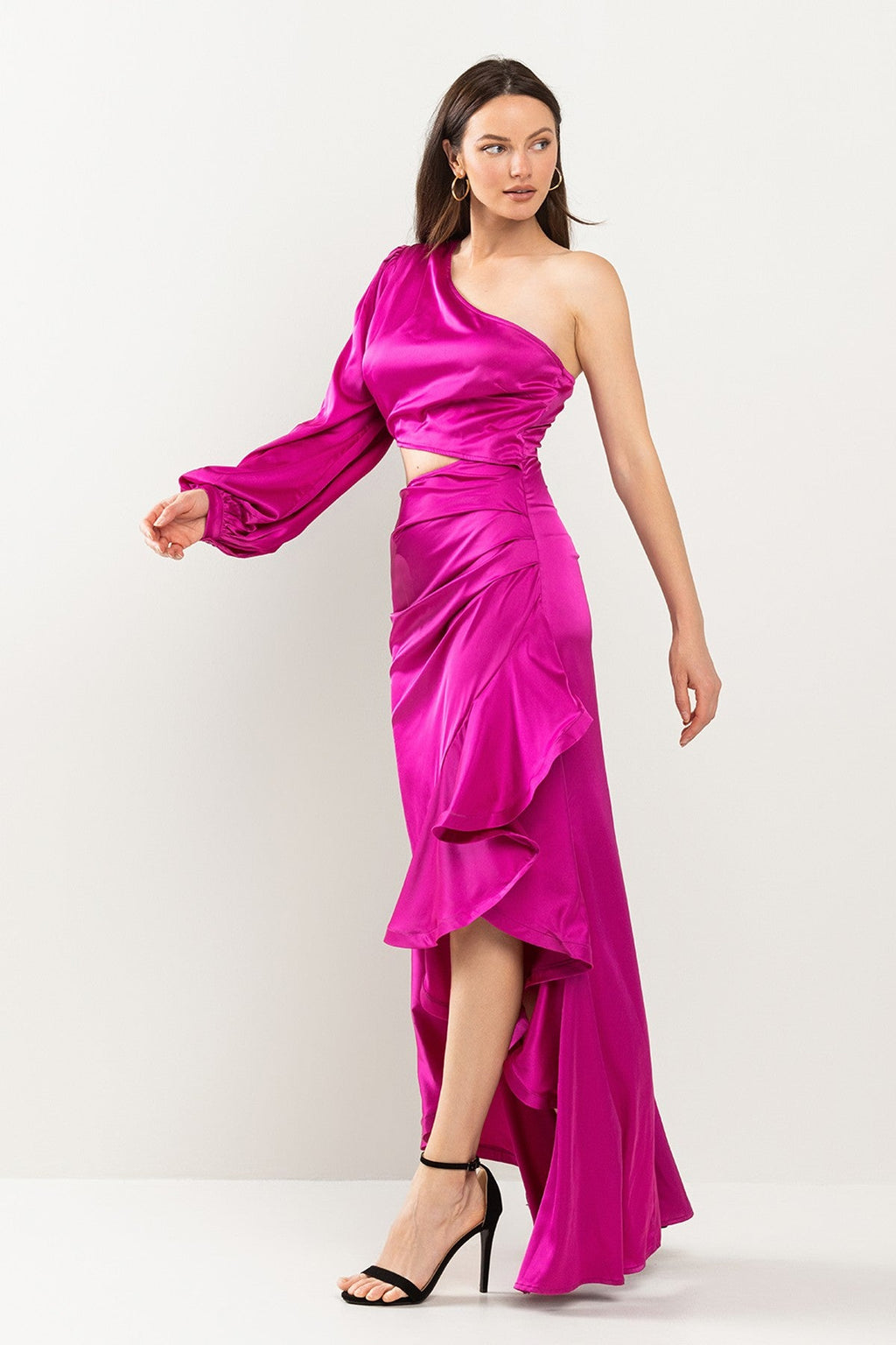 High Low One shoulder Ruffle Dress