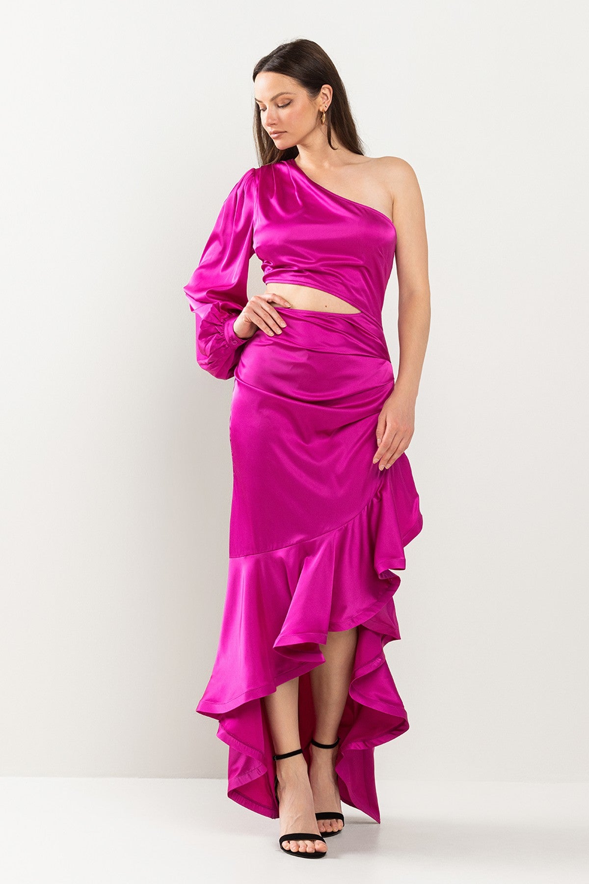 High Low One shoulder Ruffle Dress