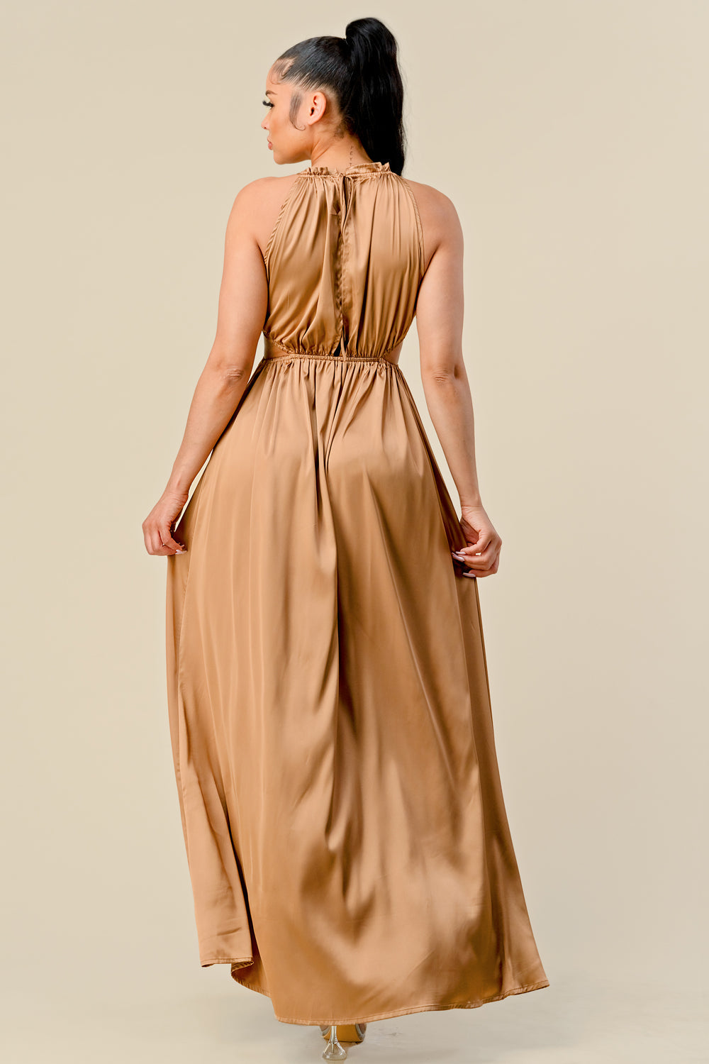 Long Front Cutout Tie Slit Maxi Dress