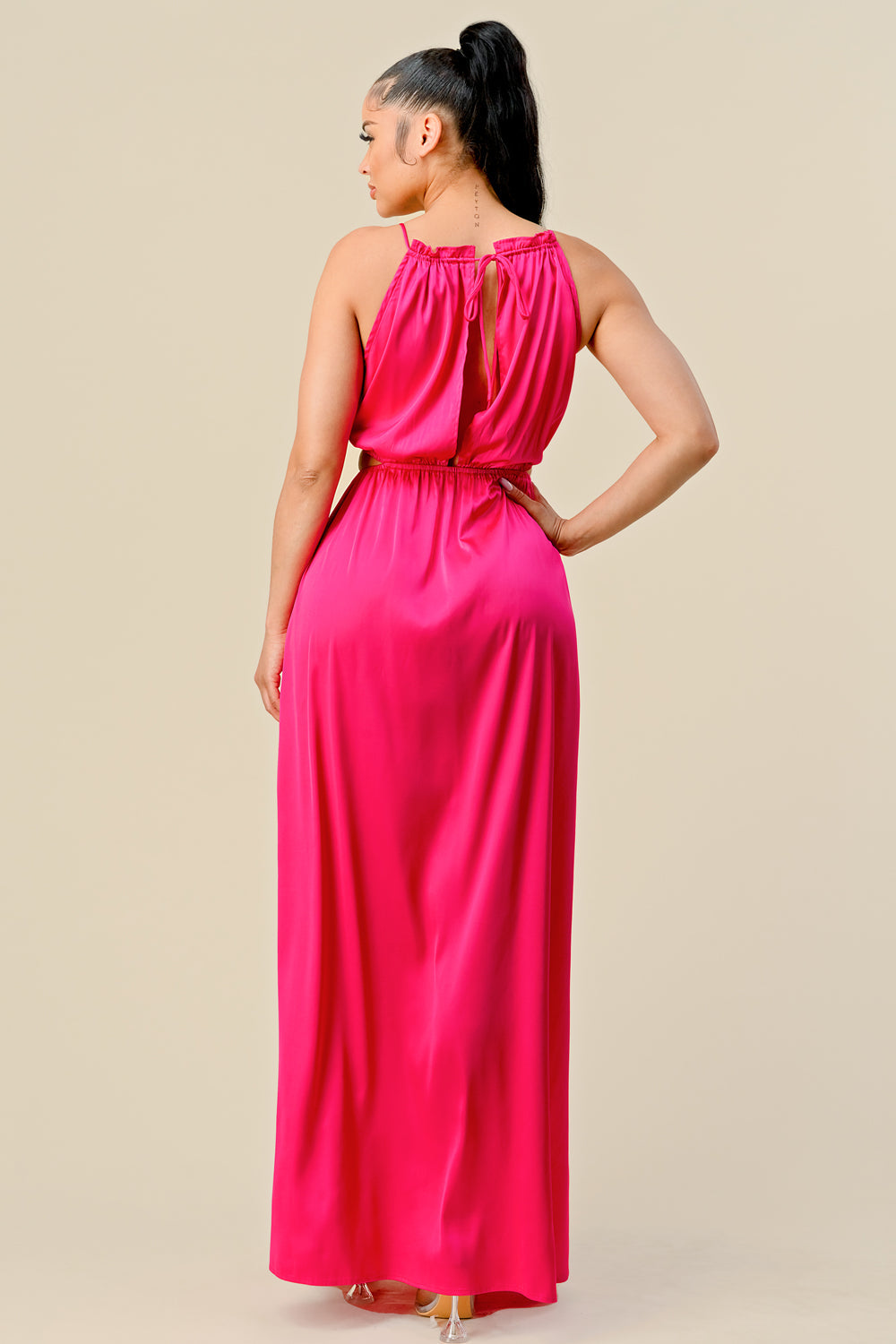 Long Front Cutout Tie Slit Maxi Dress