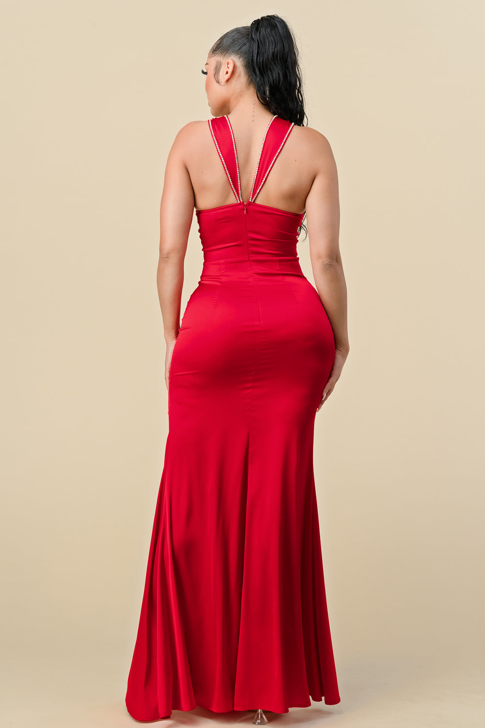 Long Halter Fitted Slit Maxi Dress