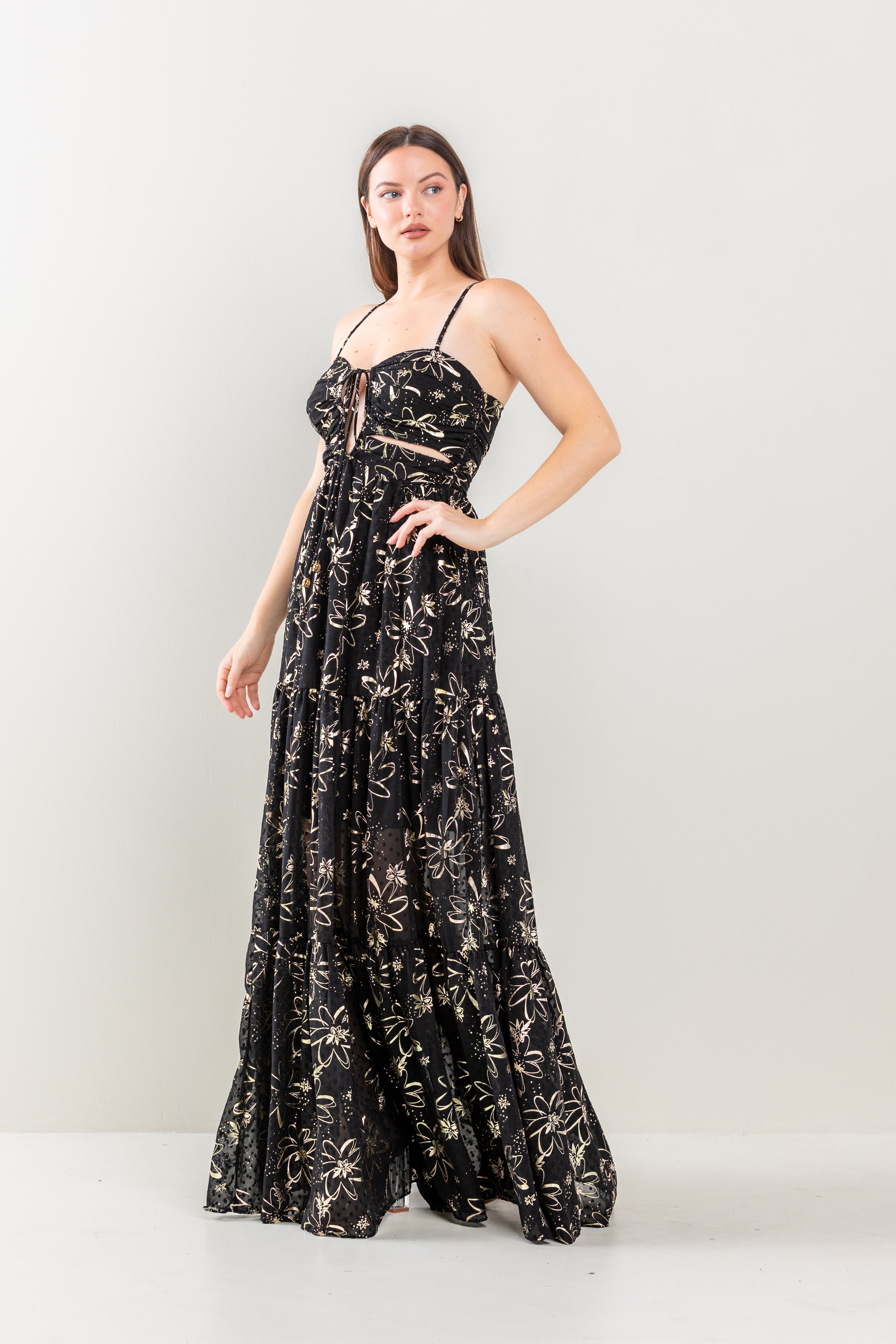 Long Floral Print Tiered Maxi Dress