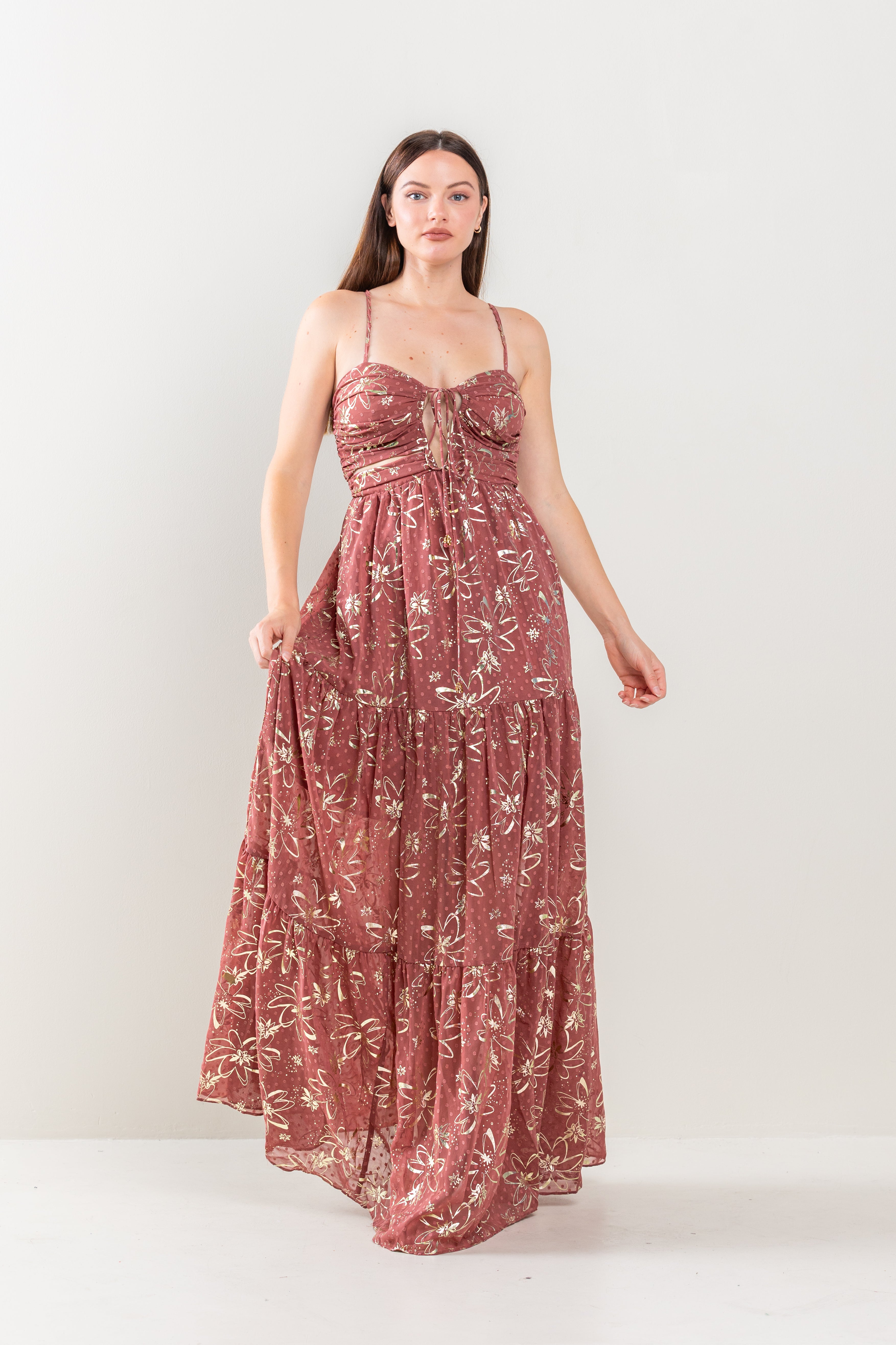 Long Floral Print Tiered Maxi Dress