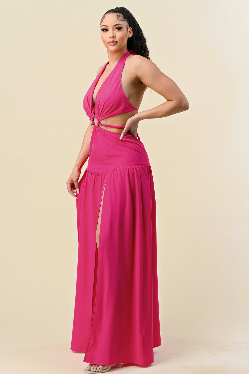 Long Cut Out Slit Halter Maxi Dress