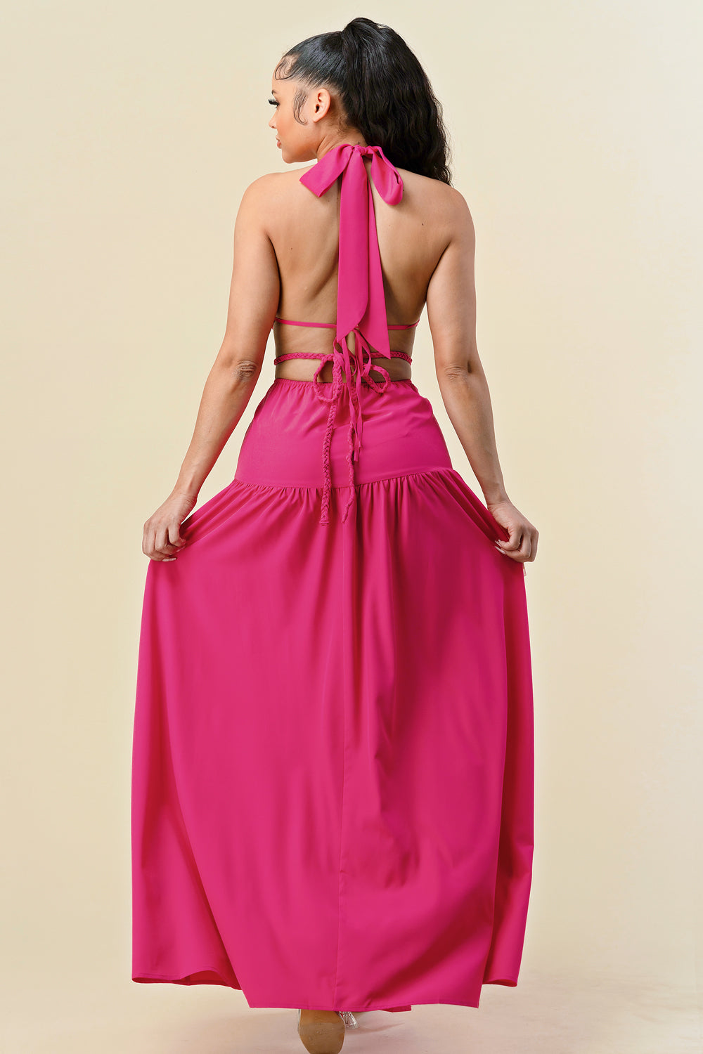Long Cut Out Slit Halter Maxi Dress