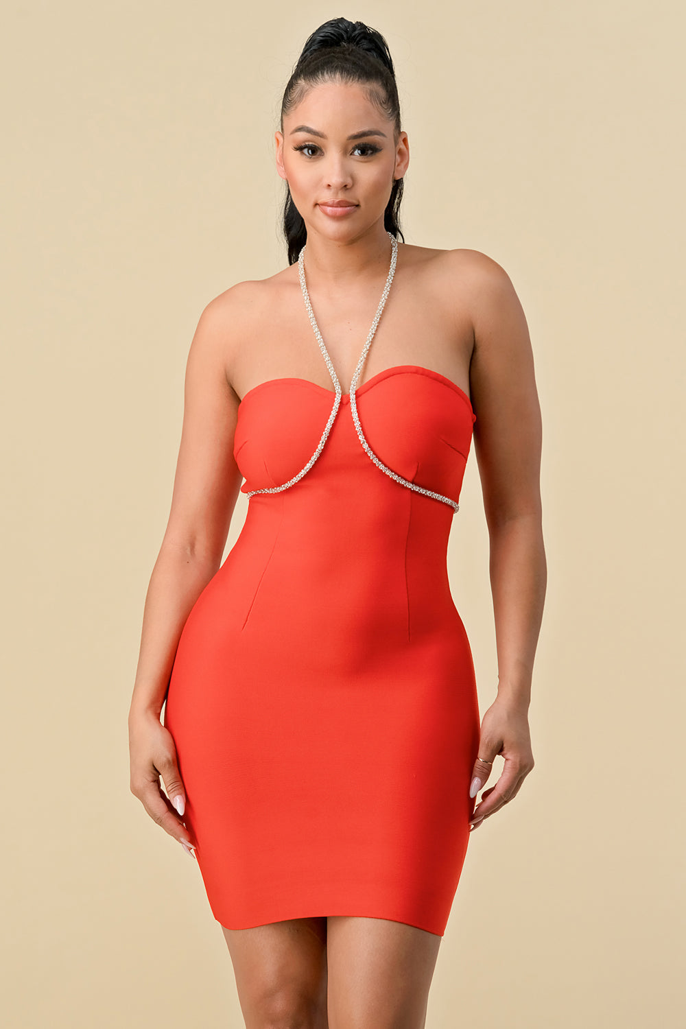 Short Halter Neck Fitted Mini Dress
