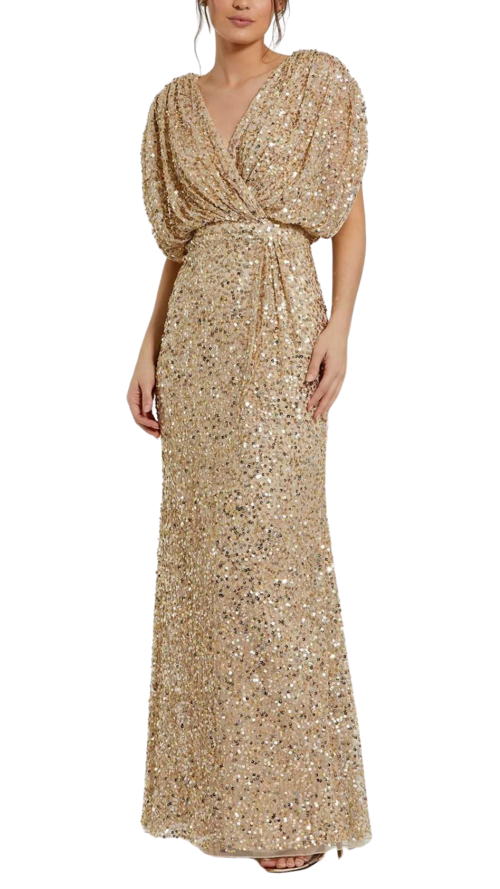 Mac Duggal Becs Draped Sleeve in Nude Gold
