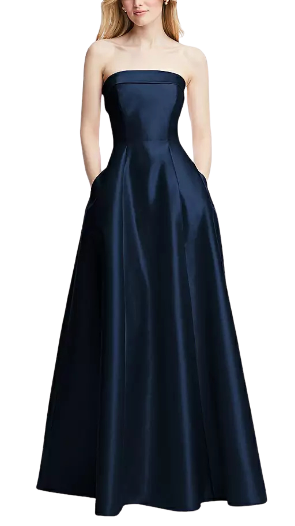 Style Lease Strapless Satin Gown in Midnight Blue
