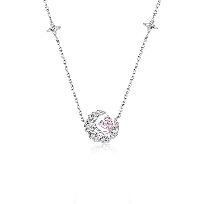 Dainty CZ Inlaid Crystal Heart Moon Phase Necklace