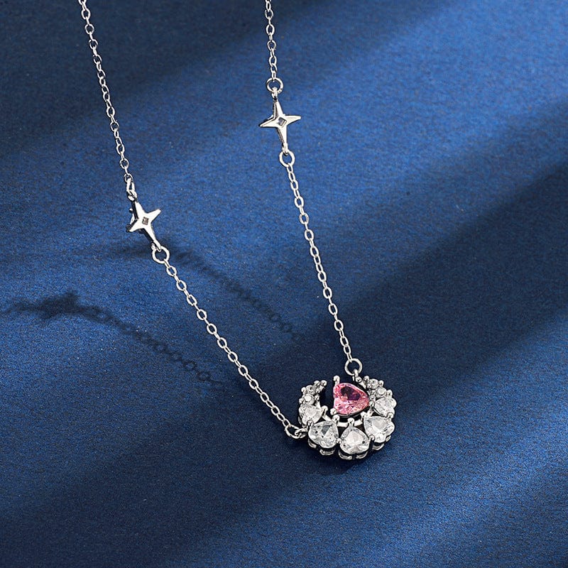 Dainty CZ Inlaid Crystal Heart Moon Phase Necklace
