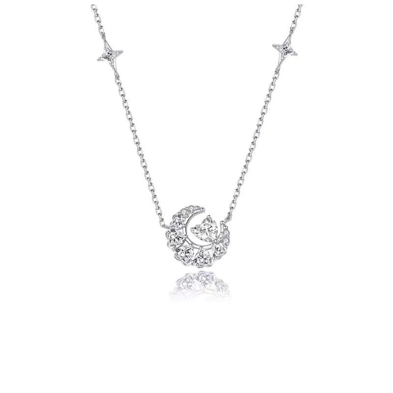 Dainty CZ Inlaid Crystal Heart Moon Phase Necklace