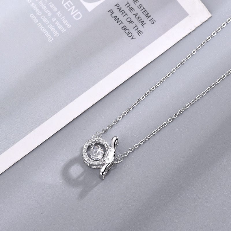 Dainty CZ Inlaid Crystal Rolling Heart Cinnamoroll Necklace