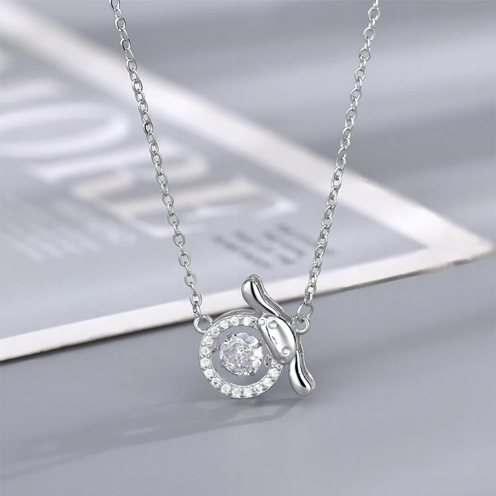 Dainty CZ Inlaid Crystal Rolling Heart Cinnamoroll Necklace