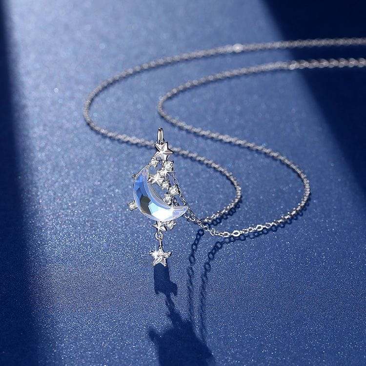 Dainty CZ Inlaid Crystal Star Moon Phase Necklace