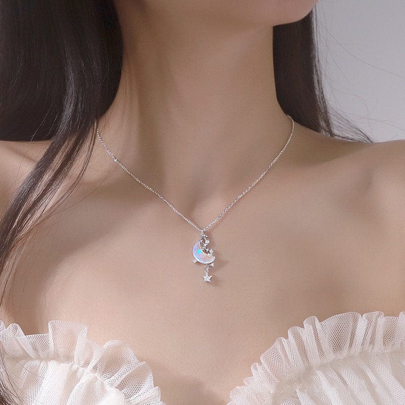 Dainty CZ Inlaid Crystal Star Moon Phase Necklace