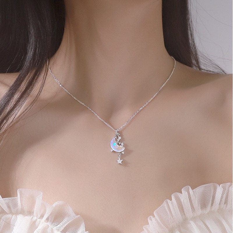 Dainty CZ Inlaid Crystal Star Moon Phase Necklace