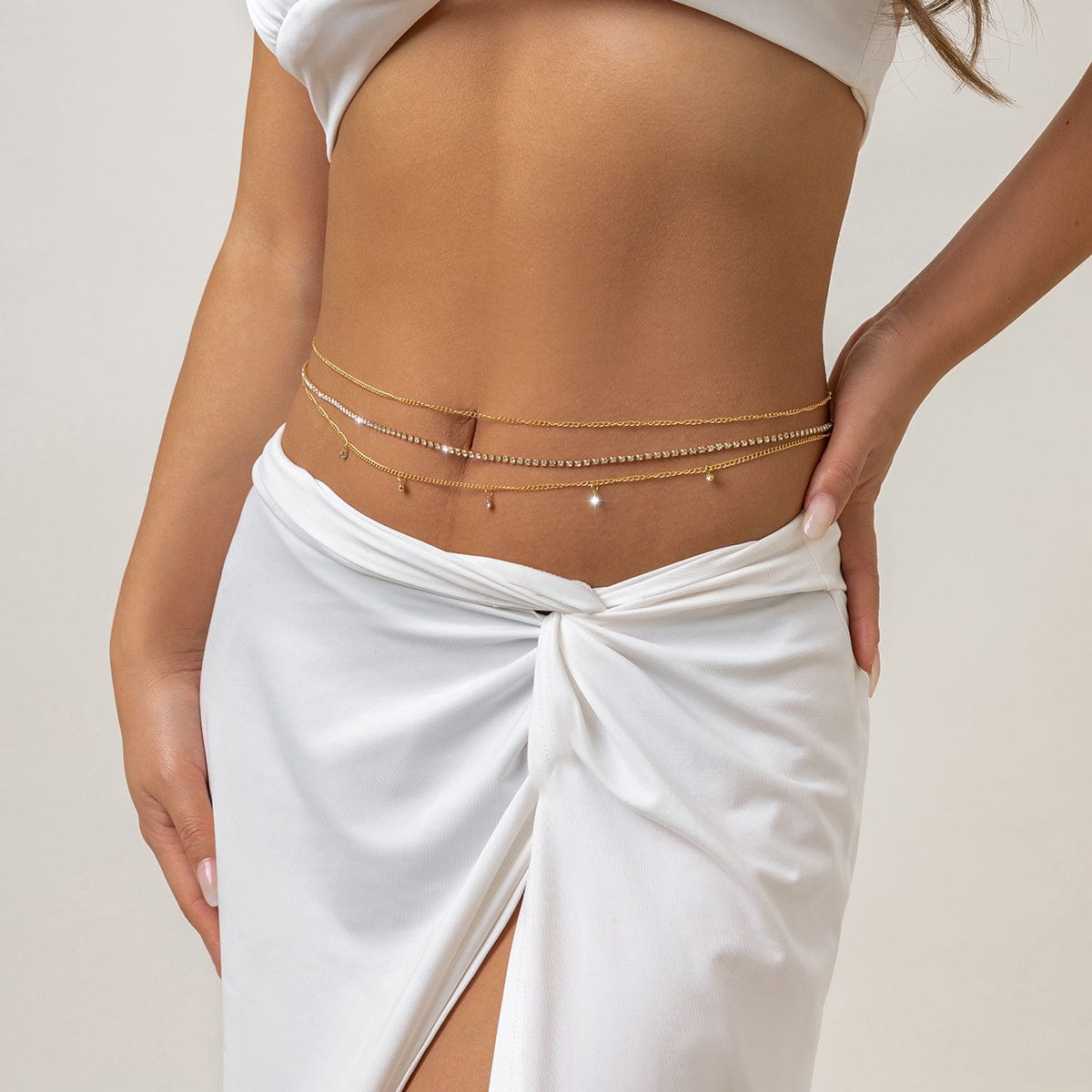 Dainty CZ Inlaid Crystal Tassel Waist Chain Set