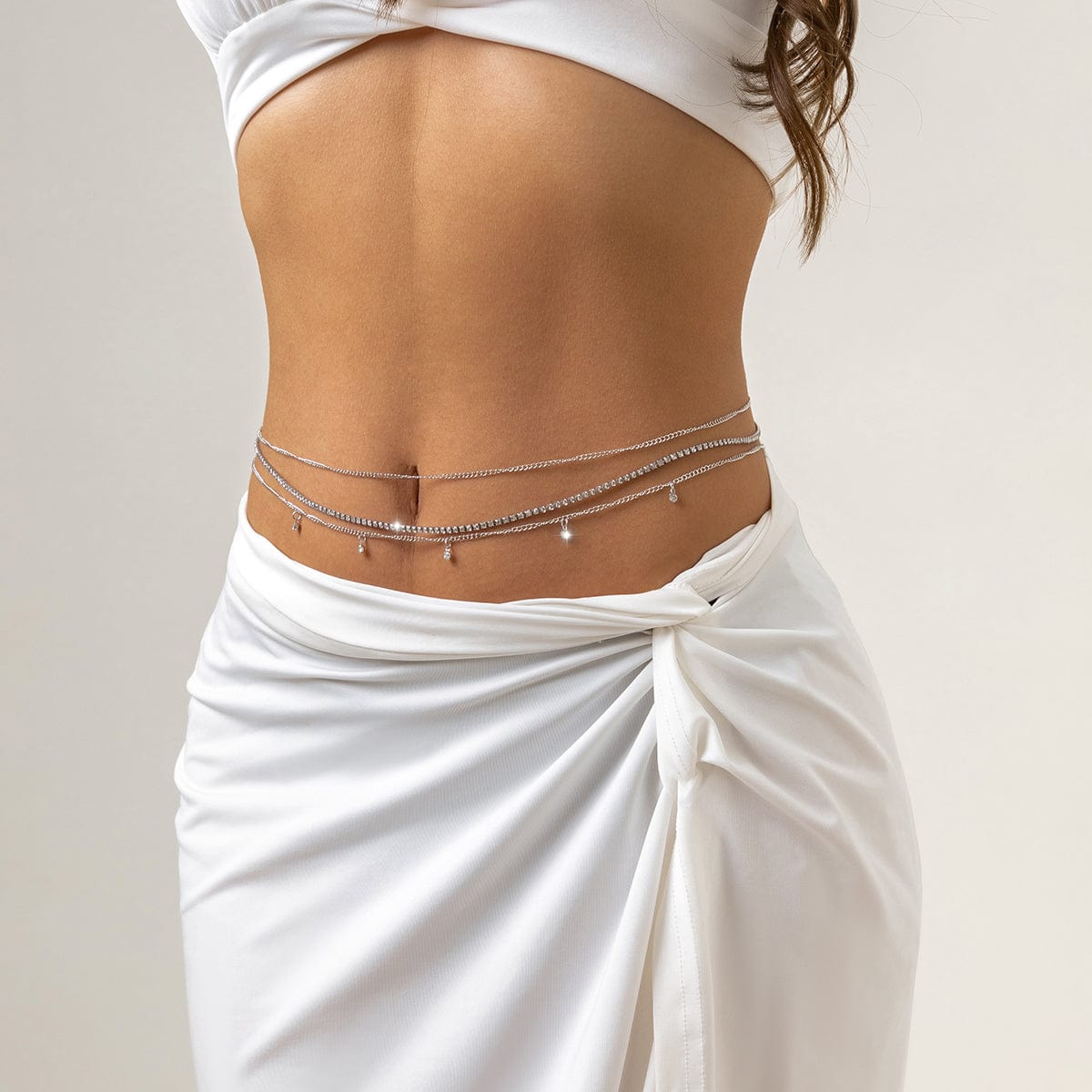 Dainty CZ Inlaid Crystal Tassel Waist Chain Set
