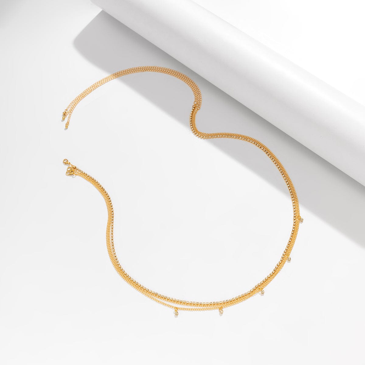 Dainty CZ Inlaid Crystal Tassel Waist Chain Set