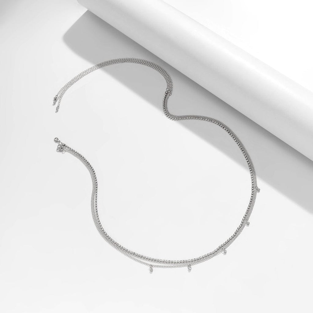 Dainty CZ Inlaid Crystal Tassel Waist Chain Set