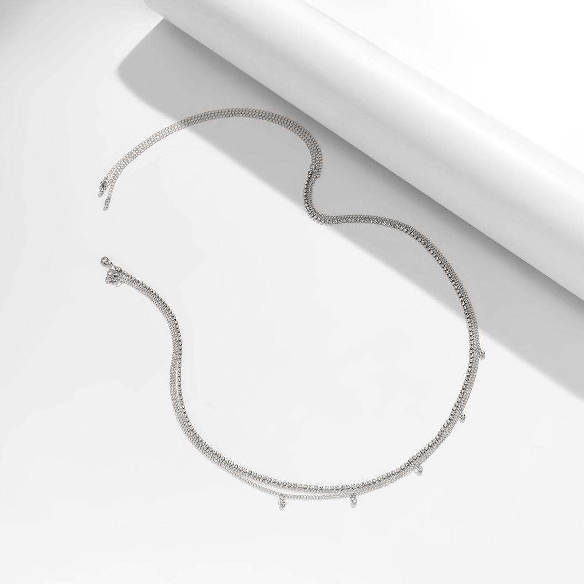 Dainty CZ Inlaid Crystal Tassel Waist Chain Set