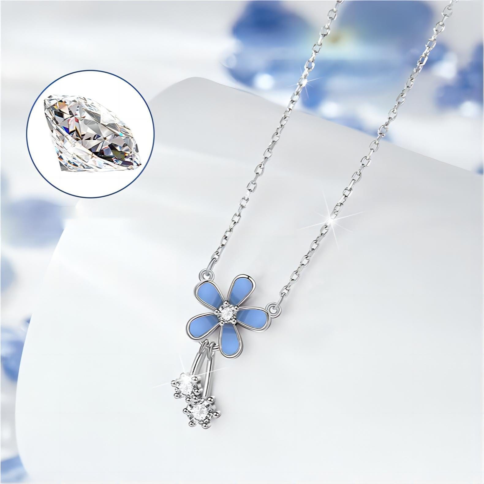 Dainty CZ Inlaid Enamel Daisy Necklace