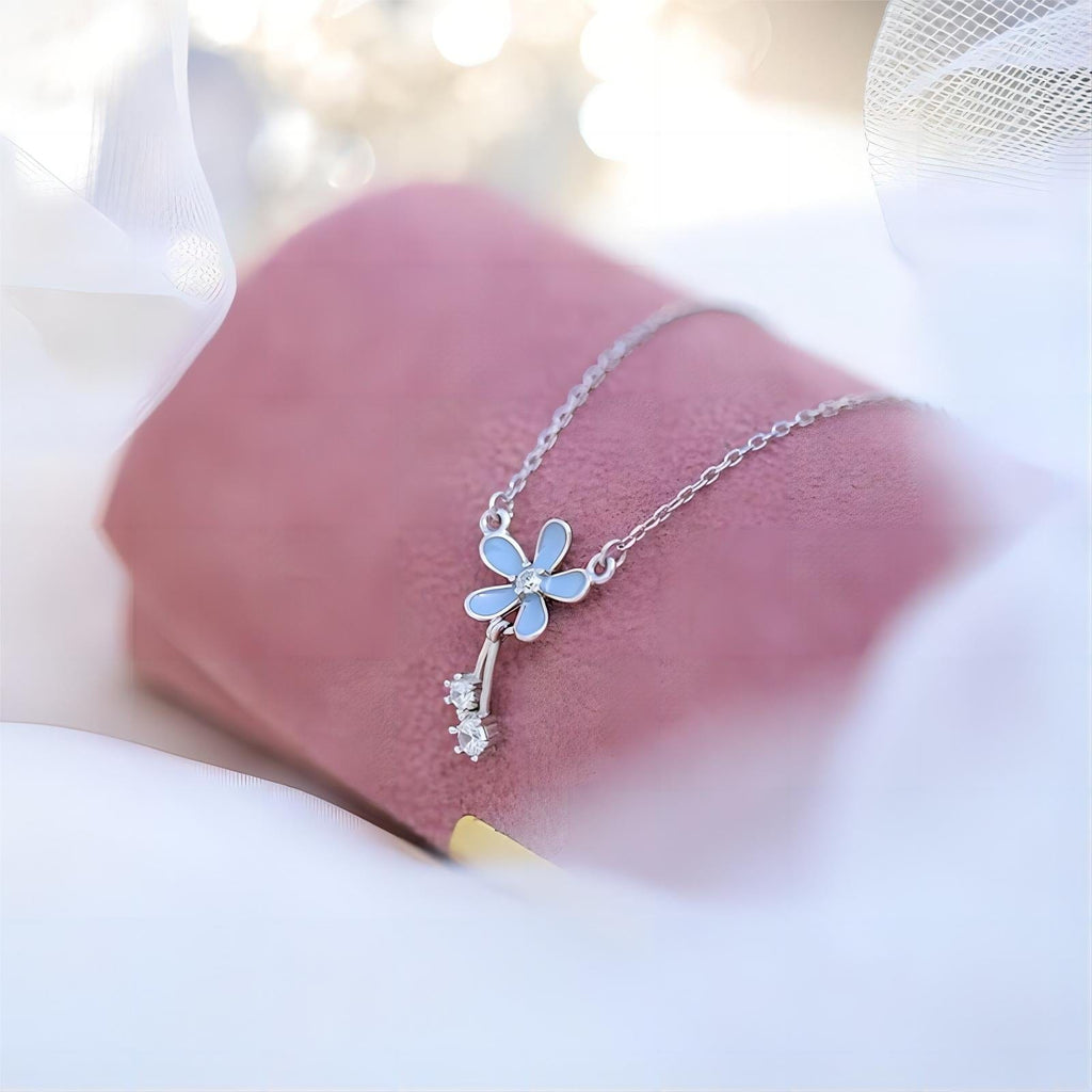 Dainty CZ Inlaid Enamel Daisy Necklace