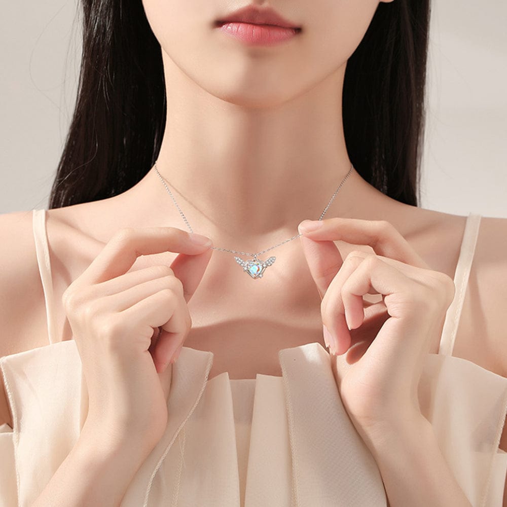 Dainty CZ Inlaid Heart Wings Necklace