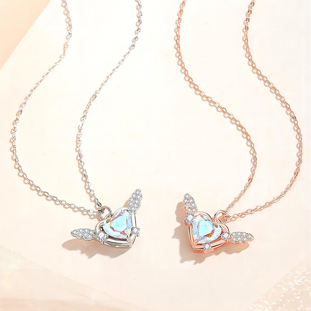 Dainty CZ Inlaid Heart Wings Necklace