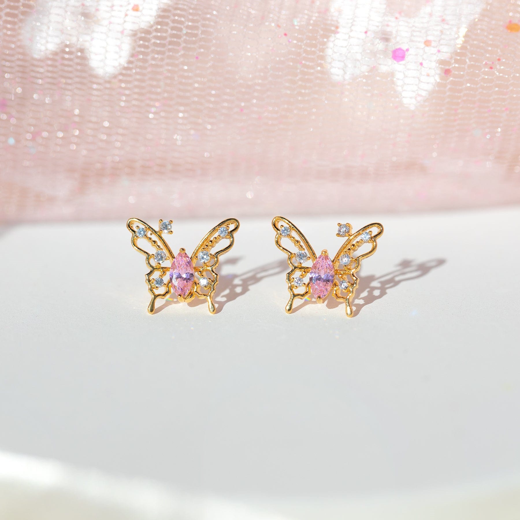 Dainty CZ Inlaid Hollowed-out Butterfly Earrings