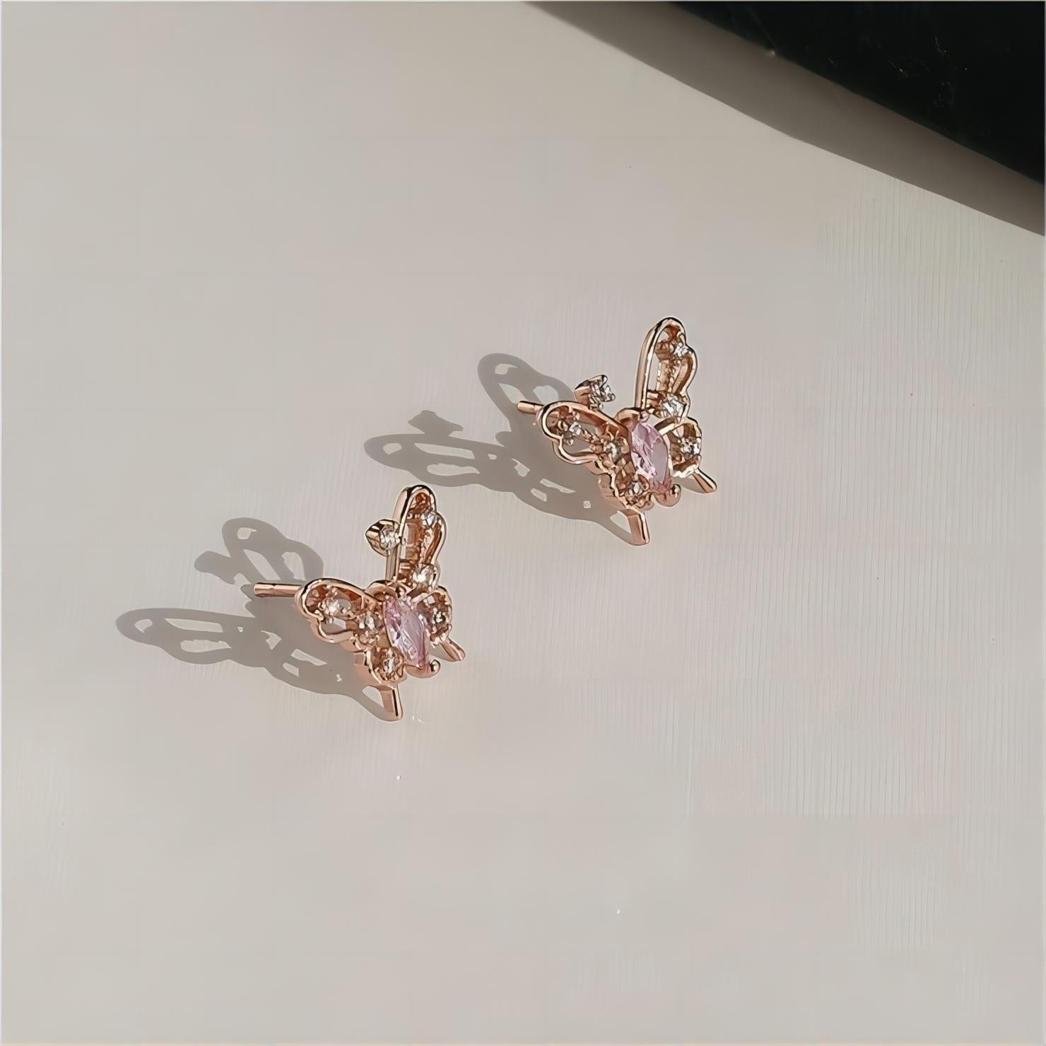 Dainty CZ Inlaid Hollowed-out Butterfly Earrings