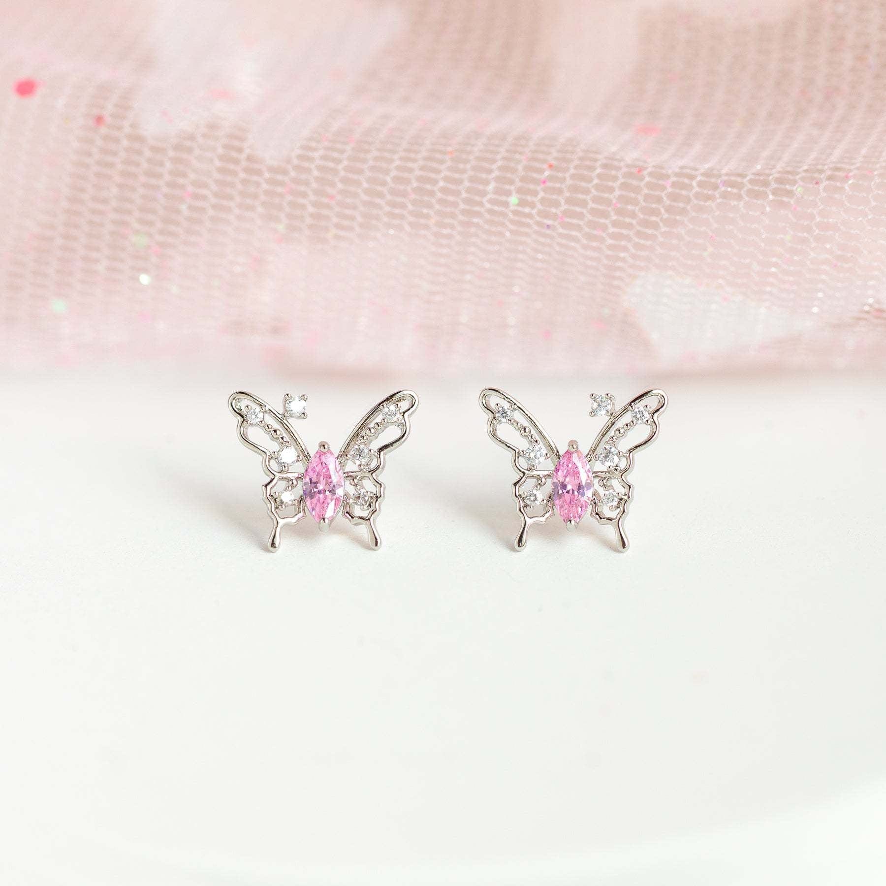 Dainty CZ Inlaid Hollowed-out Butterfly Earrings