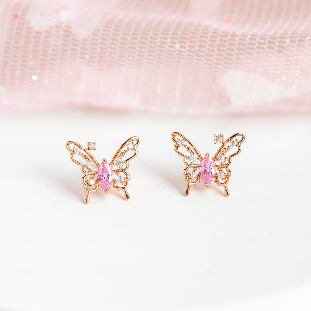 Dainty CZ Inlaid Hollowed-out Butterfly Earrings