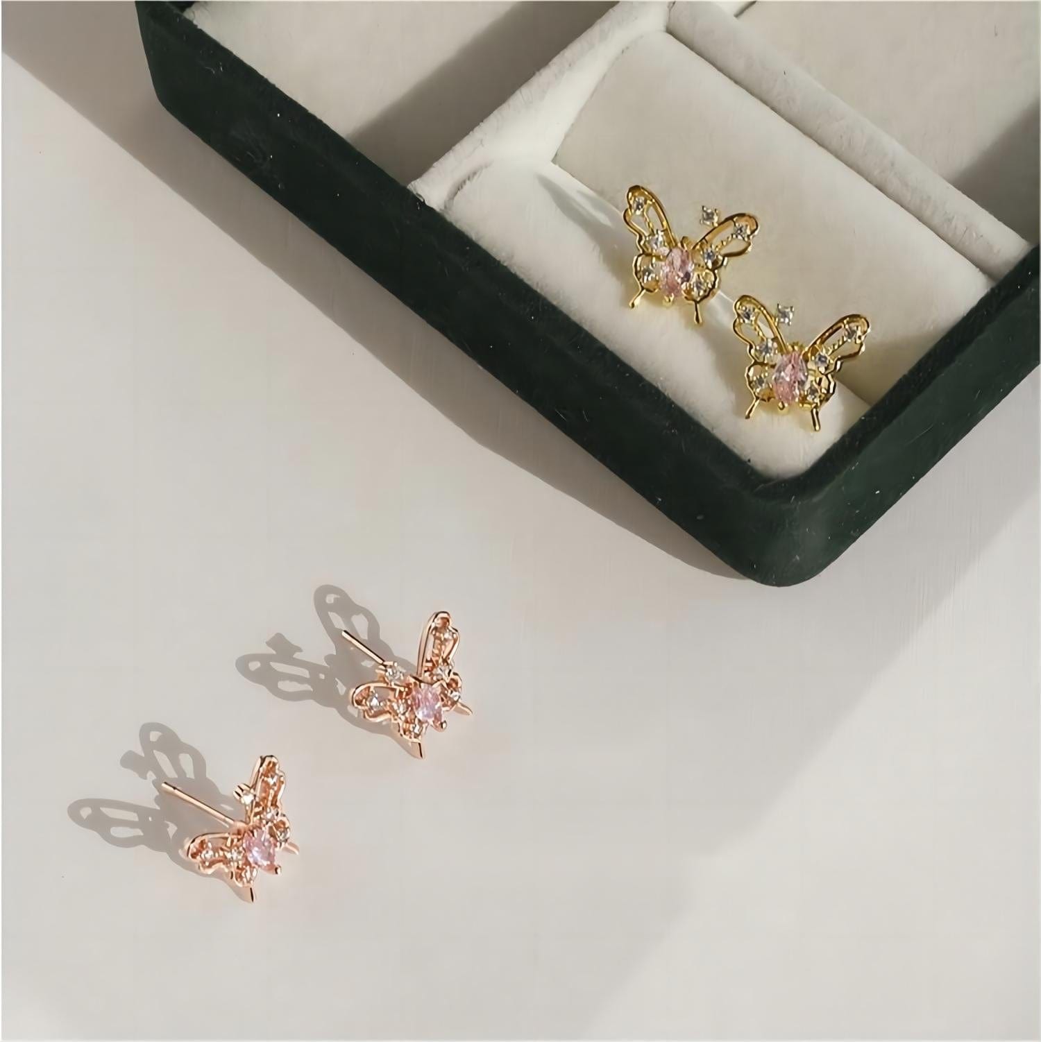 Dainty CZ Inlaid Hollowed-out Butterfly Earrings