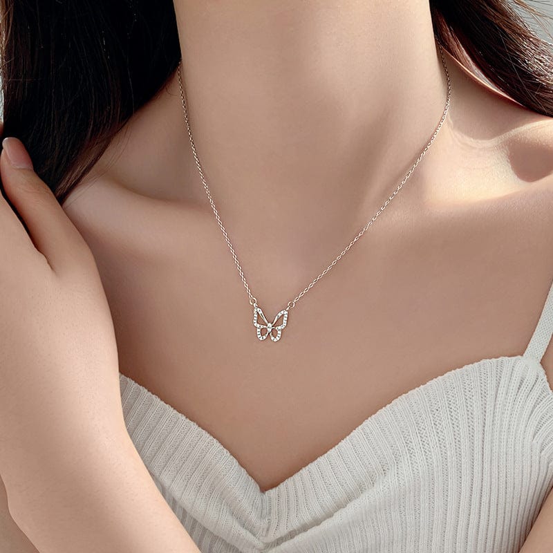Dainty CZ Inlaid Hollowed-out Butterfly Necklace